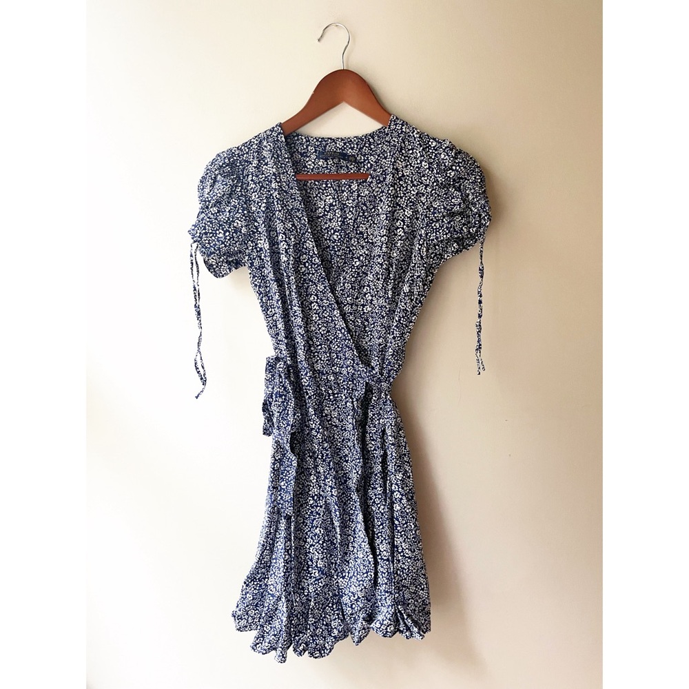 Polo Ralph Lauren Blue Floral Nami Crepe Wrap Mini Dress Size 0 - Picture 5 of 6